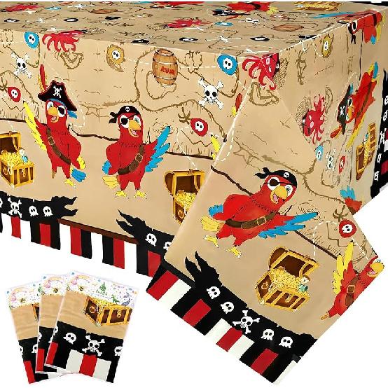 WERNNSAI Pirate Party Tablecloth - 2 Pack 54'' x 108'' Pirate Party Supplies Disposable Island Treasure Map Tablecover Nautical Adventure Theme
