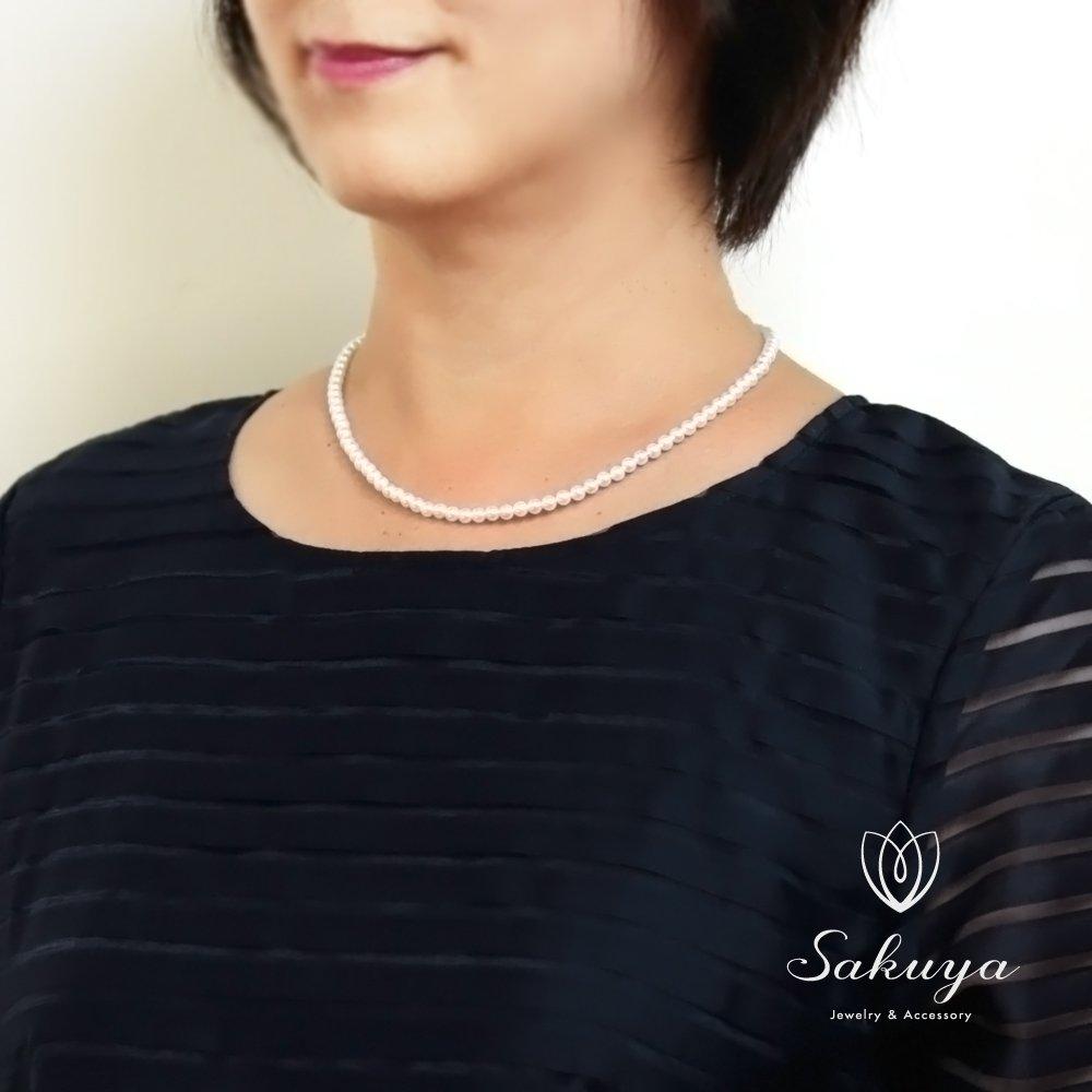 Sakuya Baby Pearl Shell Pearl Necklace and Earring Set with Jewelry Box, 4mm x 42cm, White, Art-Set-442Whitep