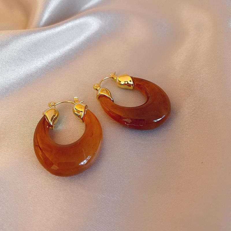 Maillard Coffee Color Round Geometric Earrings Fashionable Retro Simple Versatile Stud Earrings Popular High-end Earrings Women
