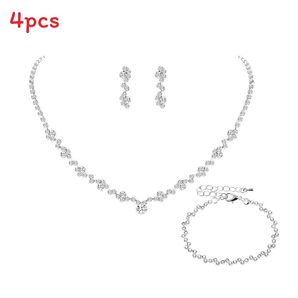 Bridal Party Jewelry Set With Zircon Water Drop Necklace Earrings And Bracelet For Weddings