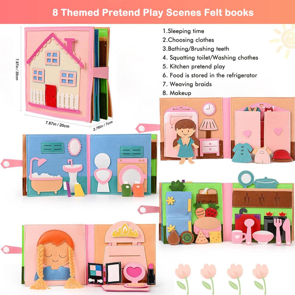 Batolata Montessori Hračka Busy Book 3D Dětská Příběhová Látková Aktivity Plstěná Tichá Kniha Předškolní Vzdělávání Cestovní Hračky