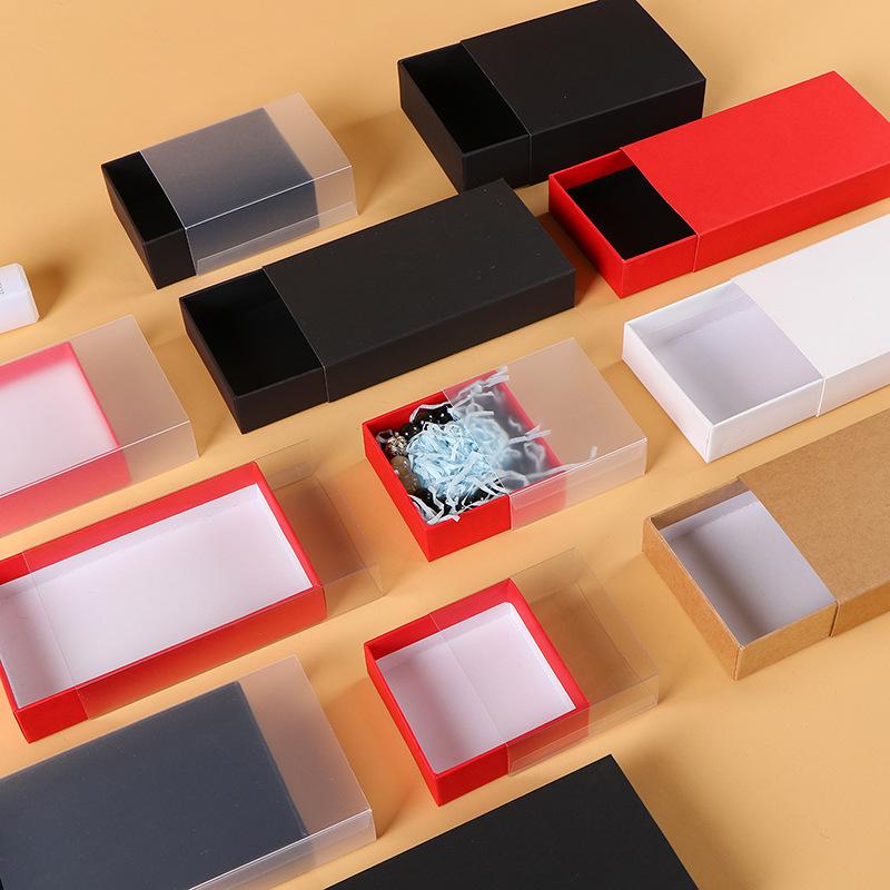 Creative Solid Color Thick Paper Drawer Jewelry Packag Box Greeting Card Necklace Bracelet Gift Package Paper Box Rectangular Transparent Gift Boxes