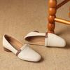 Sheepskin white square head loafers women's summer British small leather shoes low heel single shoes Doudou grandma ladyshoes soft sole