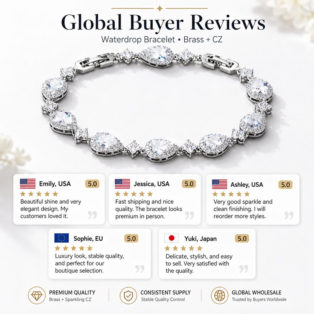 ODM Brass Teardrop Zircon Tennis Bracelet Cubic Zirconia Charm Durable Finish for Women Fashion Stores Gift Set