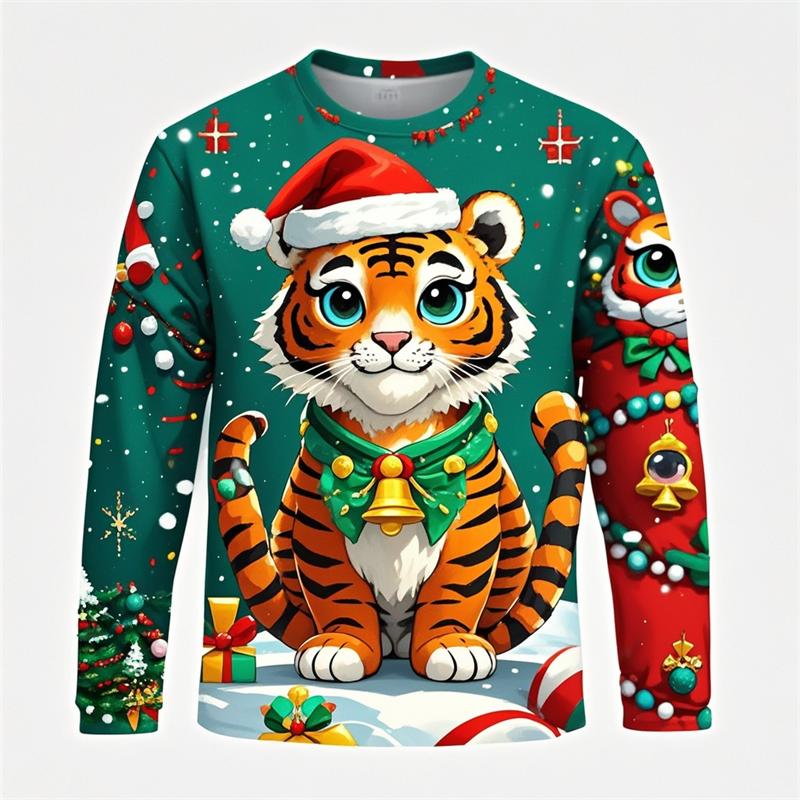 Novelty Christmas Festival T Shirts For Men Women Casual 3D Print Hip Hop Personality Round Neck Long Sleeve Tops Anime Tshirt