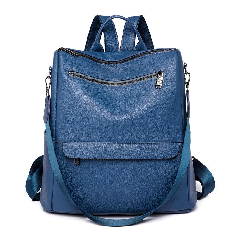 Fashionable and Retro Women's Backpack Soft Leather Backpack Large Capacity Waterproof Student Schoolbag New Style