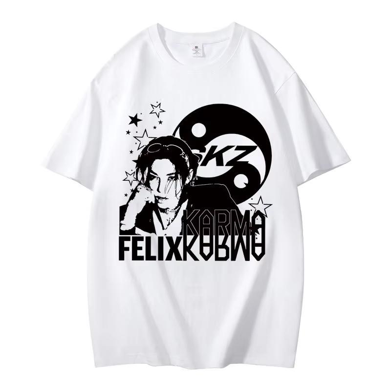 

KPOP 4-й альбом KARMA Футболка ЧАНБИН ХЁНДЖИН ФЕЛИКС Корейская мода 100% хлопок Хип-хоп футболка Топы Харадзюку Уличная одежда M