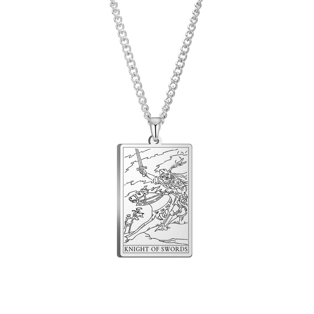Dawapara The Suit of Swords Tarot Card Amulet Pendant Necklace Link Chain Stainless Steel Golden Black Jewelry