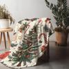 Classic Christmas Tree Fleece Blanket, Red Gold Decorations on Green Tree, Traditional Holiday Throw for Festive Decor