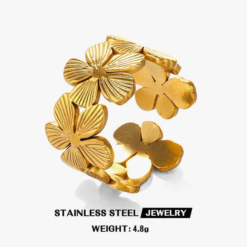 Stainless Steel Flower Texture Petals Rings for Women Chunky Open Knuckle Ring Exquisite Elegant Waterproof Jewelry New