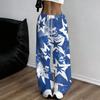 Women Multicolor Spiral Print Wide Leg Pants Elastic Waist Drawstring Loose Fit Summer Casual Beach Resort Long Trousers Stree