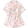 Fairy Wind Pink Butterfly Print Cool Ice Silk Pajamas Women'S Summer Short Sleeve Large Size Set