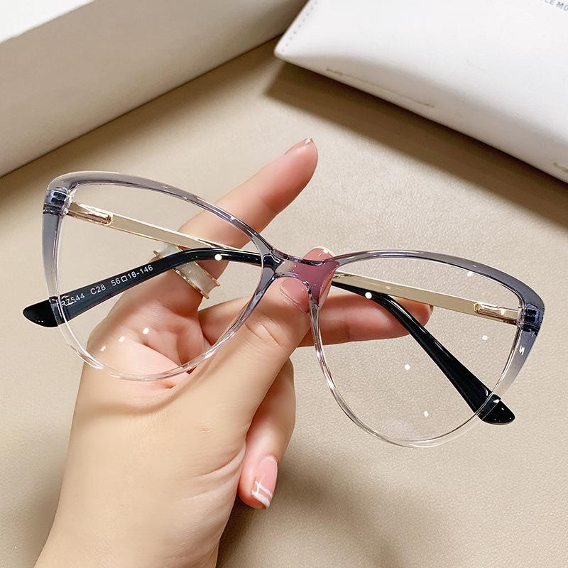 Gradient Color Glasses Frame For Women High Quality Metal Legs Spring Hinge Flat Mirror Prescription Glasses