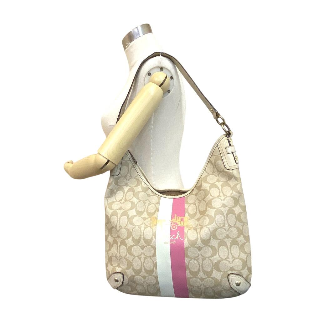 Coach F13193 Signature Canvas Shoulder Bag Beige Canvas Women Used