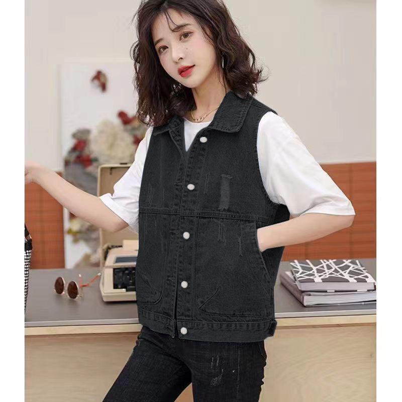 Vestă nouă de denim pentru femei de primăvară și vară cu buzunar mare, jachetă vestă coreeană largă