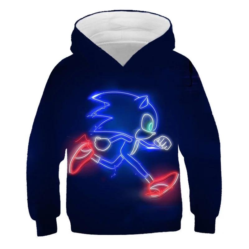 2026 Sonic 2 Ubrania Dziecięce Moda Bluza Z Kapturem Dla Dzieci Chłopcy Dziewczynki Dzieci Jesień Długi Rękaw Drukowane Bluzy Anime Fajne Koszulki