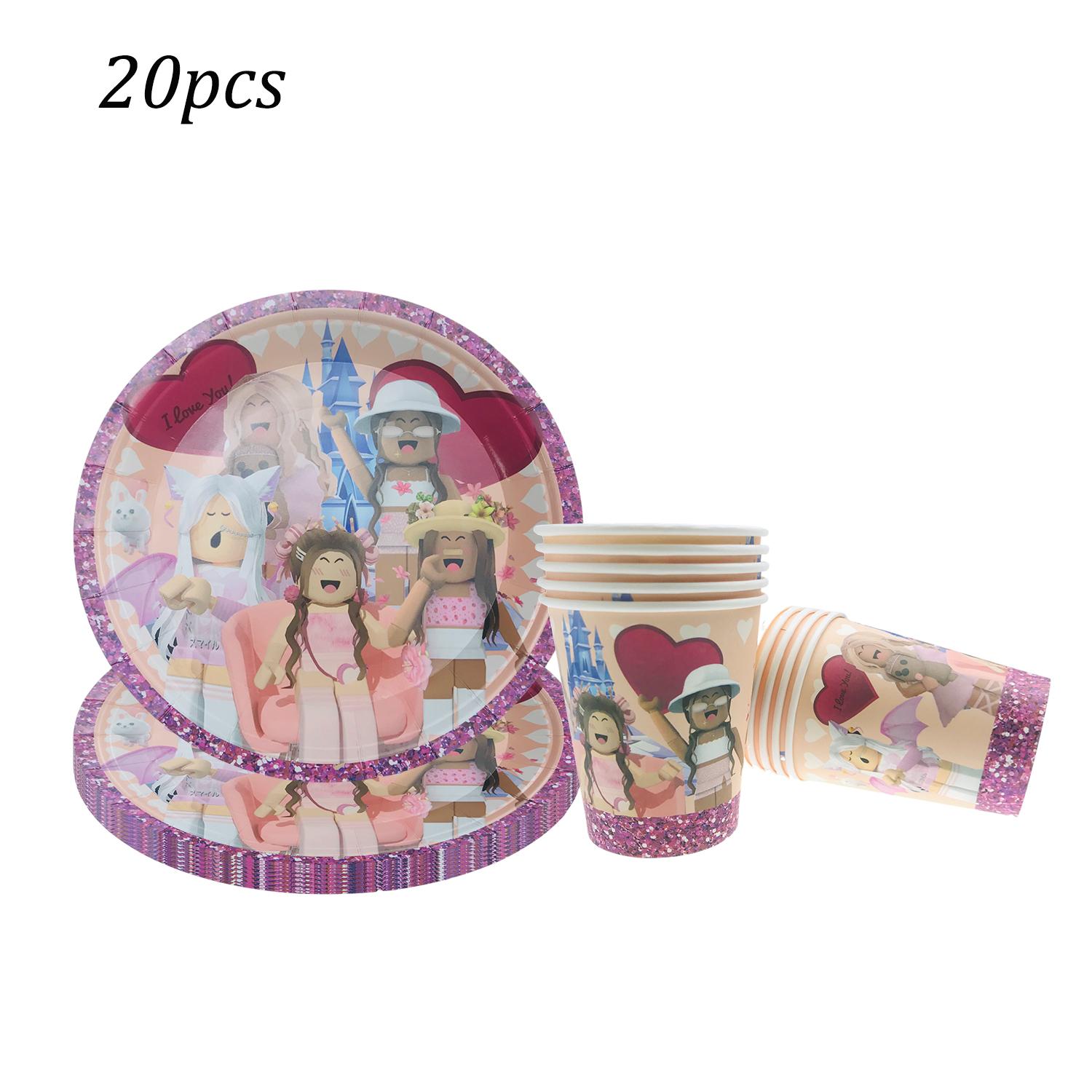 

Pink Robloxed Theme Birthday Party Decorations Tableware Set Balloons Cups Plates Banner Backdrop for Girls Baby Shower Supplies
