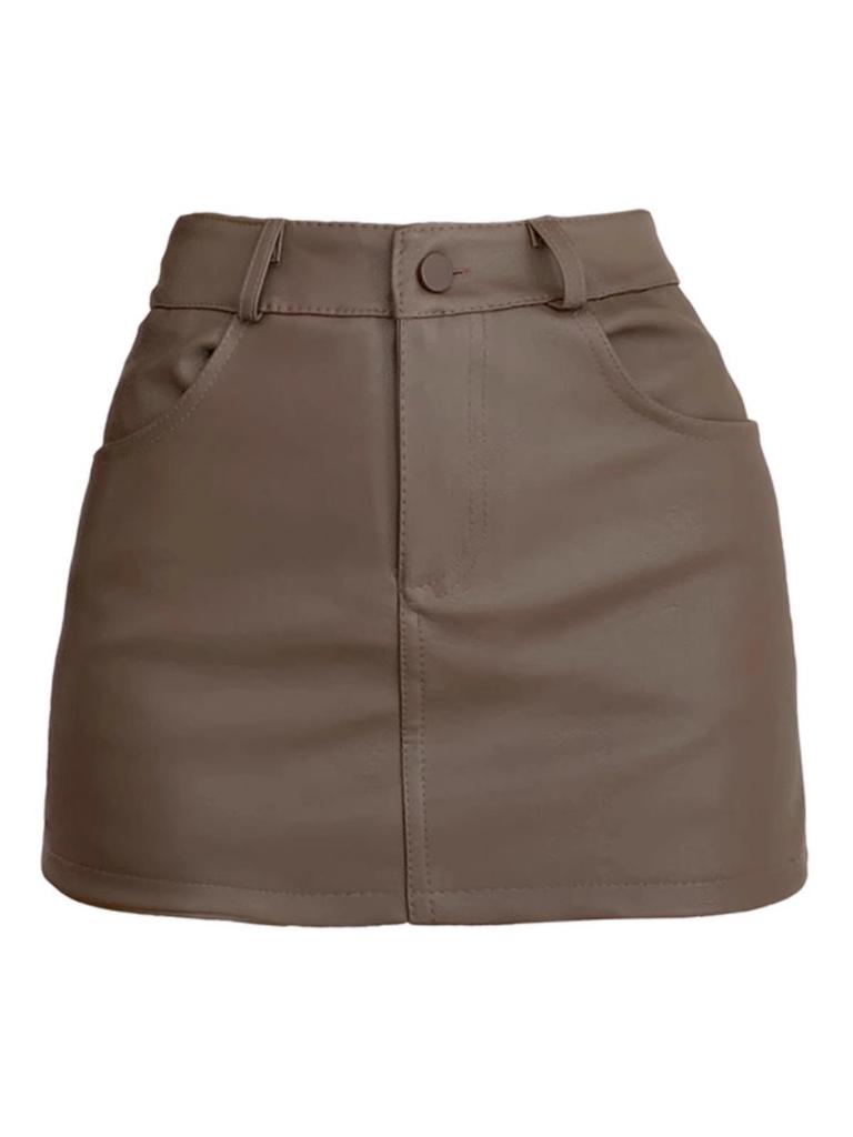 2024 Spring High Waist Black PU Leather A-Line Mini Skirt for Women