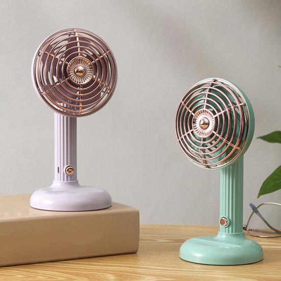 Retro Desk Fan Quiet Powerful Small Table Fan 3 Speed USB Rechargeable Personal
