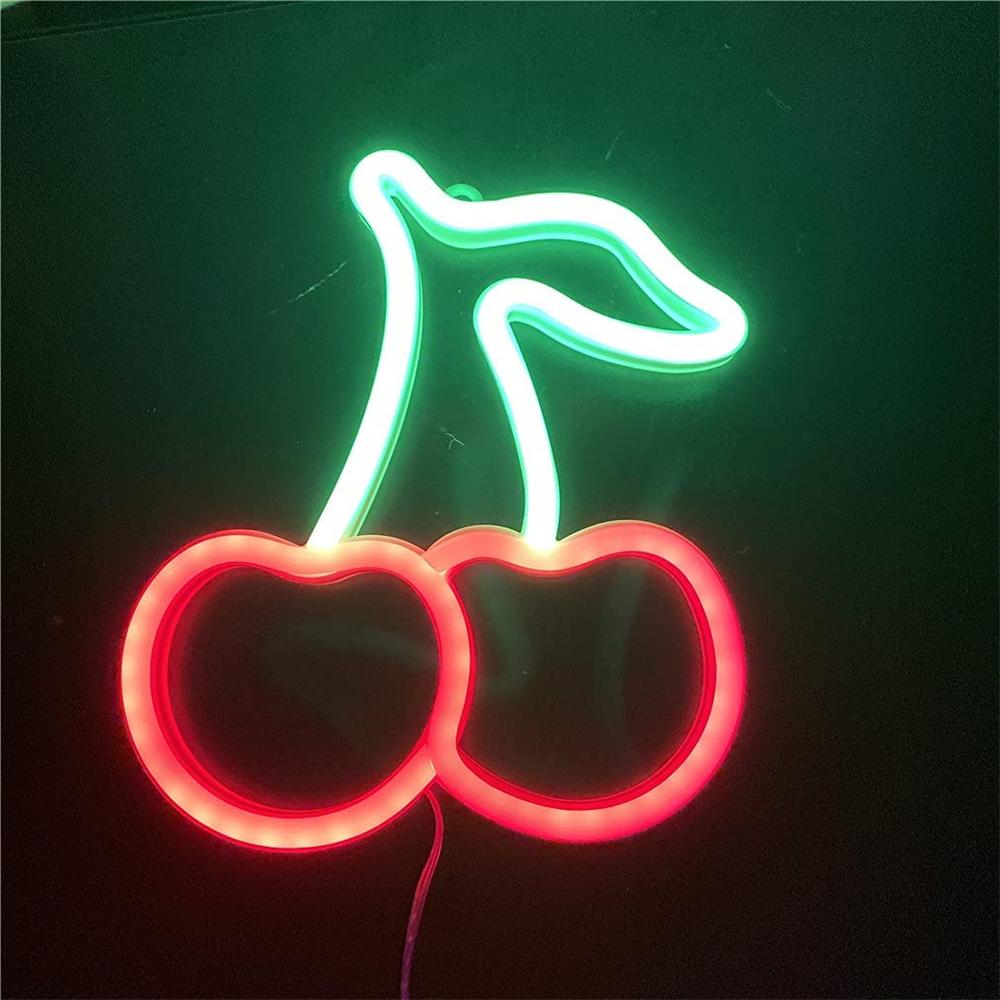 Cherry Neon Sign Lamp with USB or Battery Power Supply, Suitable for Children's Room, Bedroom, Bar, Restaurant, Game Room, Chris