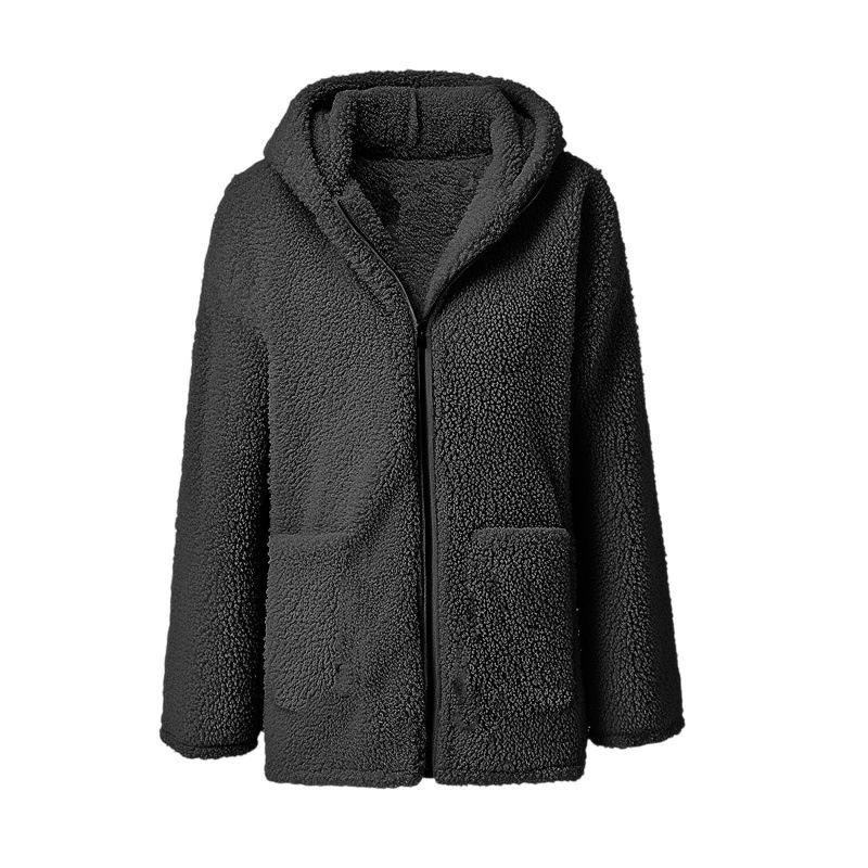 Women S Loose Plush Long Sleeve Hooded Zip Up Cardigan Coat
