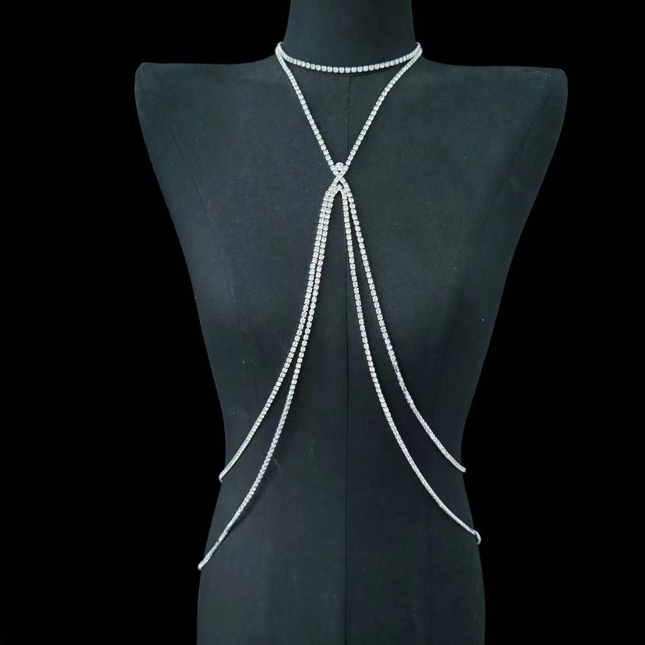 

Перебільшене намисто-китиця з кристалів, ланцюжок для тіла для нічних клубів