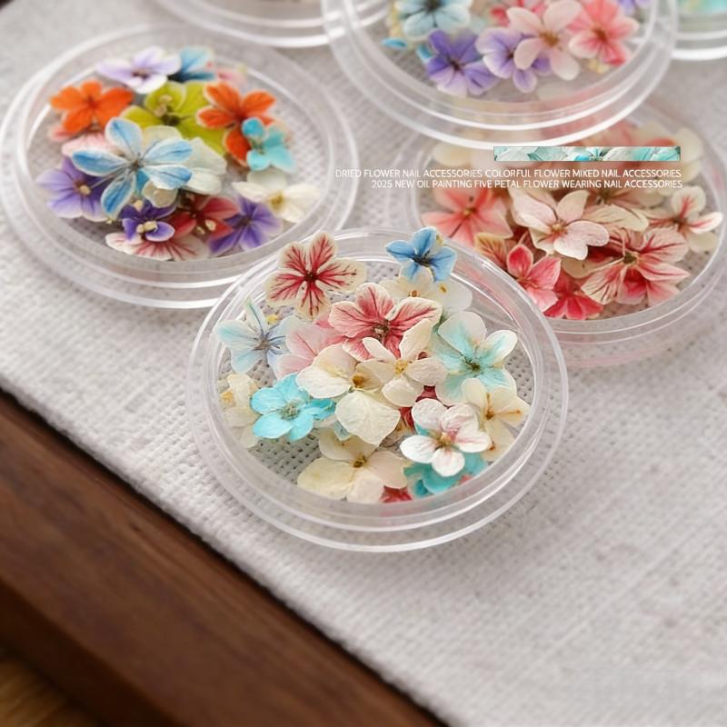 BEPAN 1PCS Summer Gradient Floral Nail Art Dried Flower Mixed Colors Natural Pressed Flowers Handmade DIY Boxed Wearable Nail Material