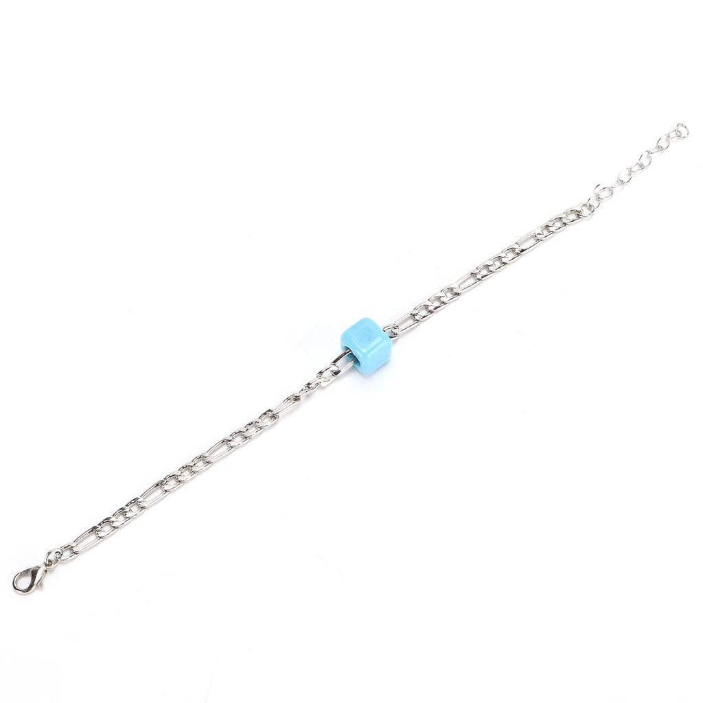 Glass Bead Bracelet Square Big Hole Blue Glass Bead Geometric Bracelet for Decoration GiftGiving(White Gold Bracelet )