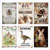 Vintage Sweet Home Decorative Metal Tin Sign Chic Bee Welcome Art Poster Metal Signs for Backyard Garden Decor Accessories