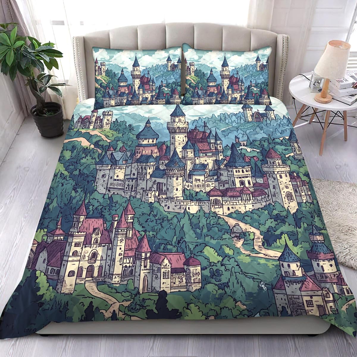 

Castle Duvet Cover Sets for Girls Queen Twin Size Lightweight Down Quilt Covers Room Decor 2 Pillowcases 1 Duvet Cover No Quilt (135x200cm)