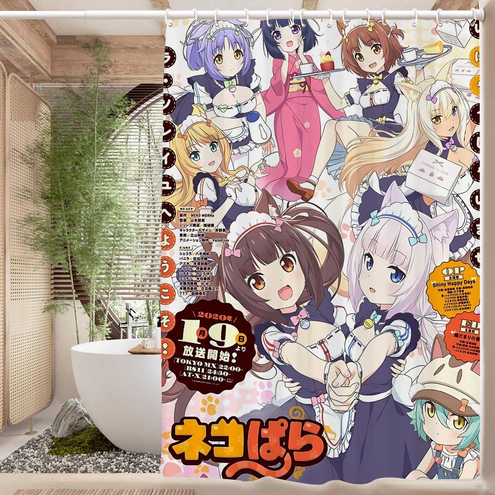 Nekopara Neko Anime Pattern Bathing Curtain Bathroom Shower Curtain Waterproof With 12 Hooks Home Deco