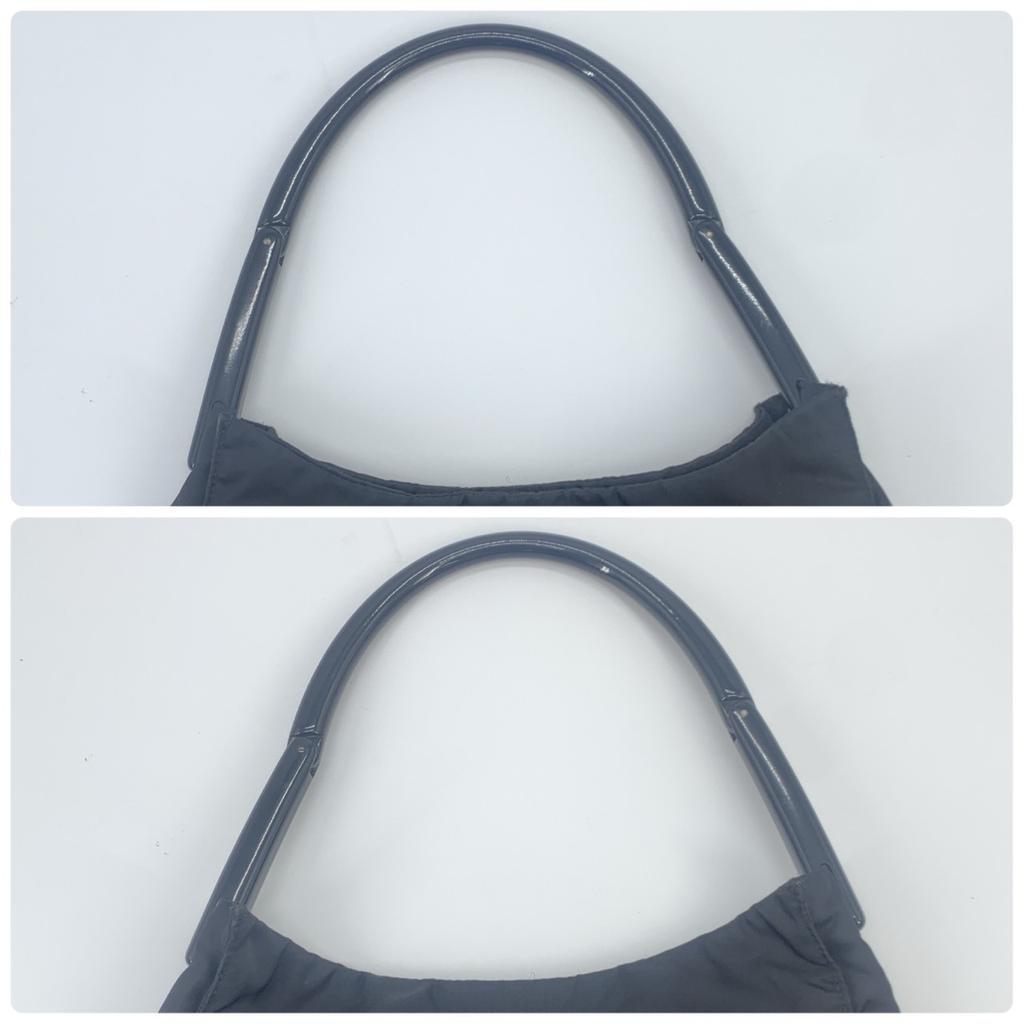 Prada Handbag Tote Shoulder Bag Tessuto Nylon Single Semi Shoulder Plastic Handle Arm Black