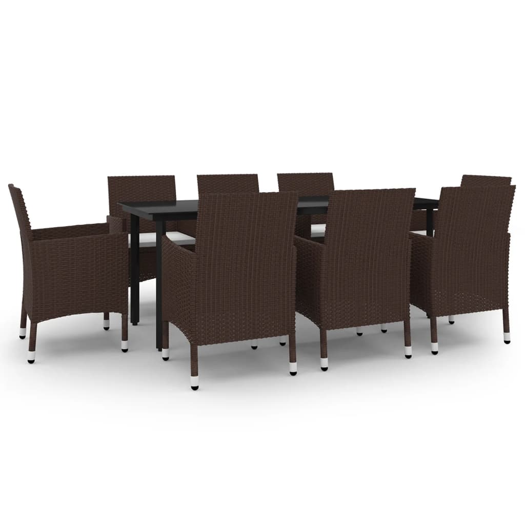 Vidaxl 9-Cz. Garden Furniture Set With Cushions, PE Rattan And Glass