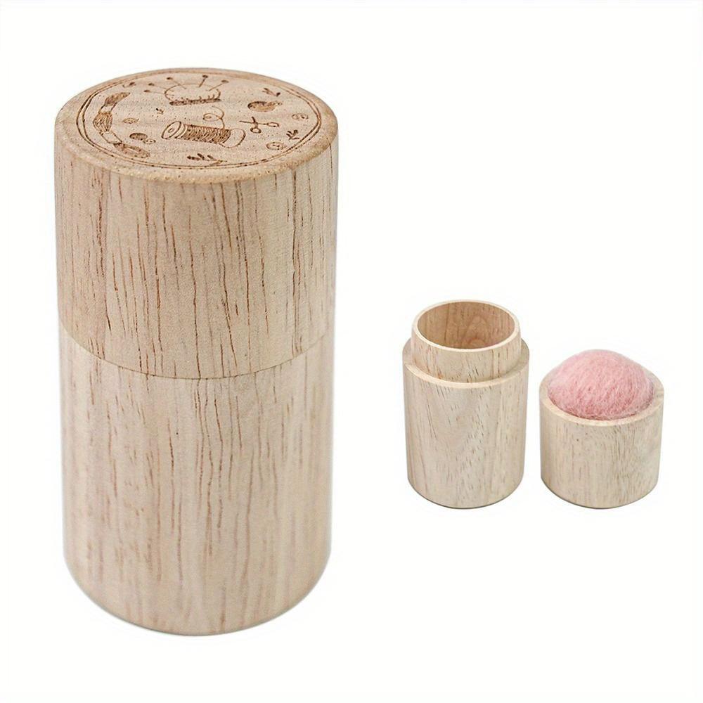 Vintage-Inspired Wooden Sewing Needle Organizer - Compact Cylinder Storage For Hand Sewing & Knitting Supplies