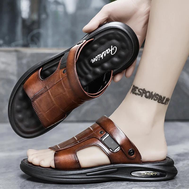 Fashion 2025 Summer Fashion Men Sandals Man Beach Leather Sandals Luxury Sandals Men Outdoor Beach Casual Shoes Cheap Male Sandals