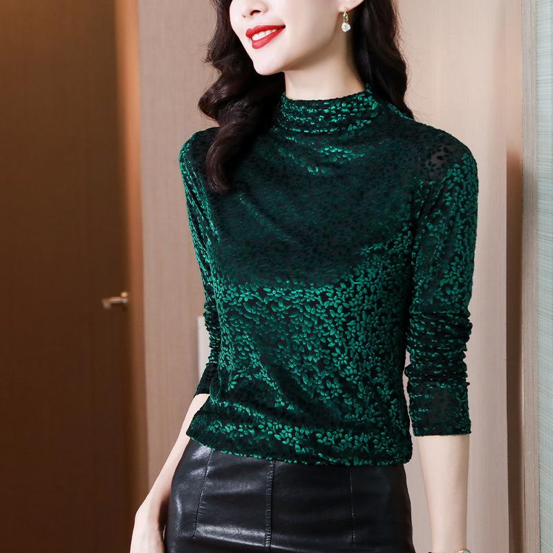 

Футболка женская с длинными рукавами, золотистый бархатный топ, весенняя новинка, полуводолазка, плюс бархатная базовая рубашка 3XL