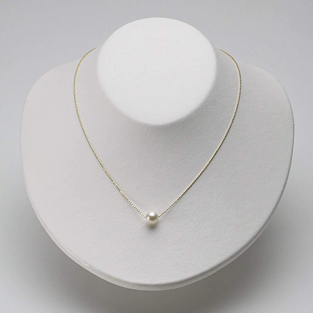 Moon Label Pearl Necklace with Akoya Pearl Pendant in 18K Yellow Gold for Women 8.0mm (Natural White) [Gift Wrapped]