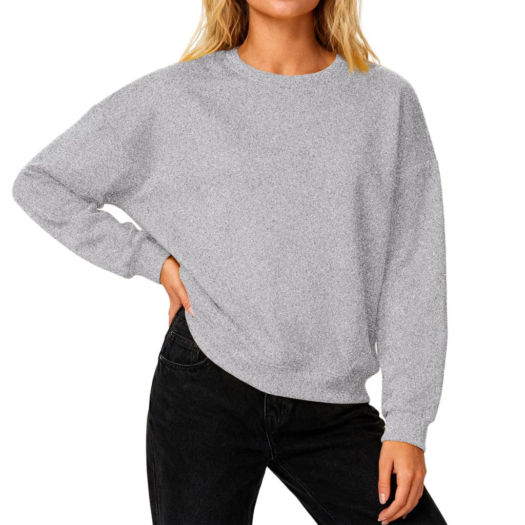 Women's Loose Comfortable Casual And Fashionable Round Neck Threaded Sleeves Solid Color Long Sleeved Sweatshirt