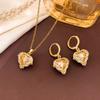 Elegant Ocean Heart Necklace Earrings Sparkling Multi-Color Colorful Crystal Jewelry Set Heart Shape Stainless Steel Chain