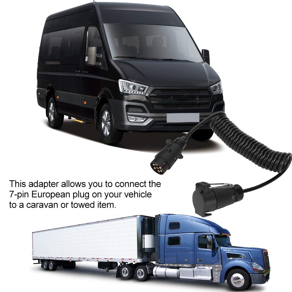Gorgeri Trailer Cable Adapter, 7 Pin Trailer Plug with 98.4" Spring Extension Cable Wiring Adapter Connector Accessories