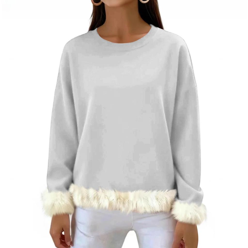 Women's Casual Round Neck Long Sleeve Sweatshirt Solid Color Sweatshirt