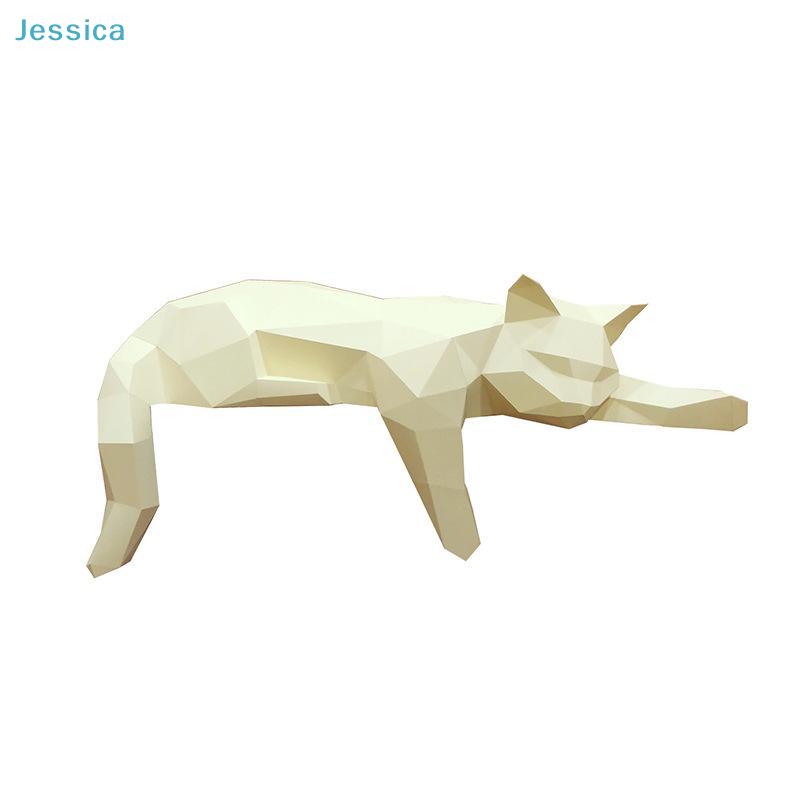 Geometric Black Cat Sculpture | Modern Minimalist Animal Decor For Home Living Room Shelf Display