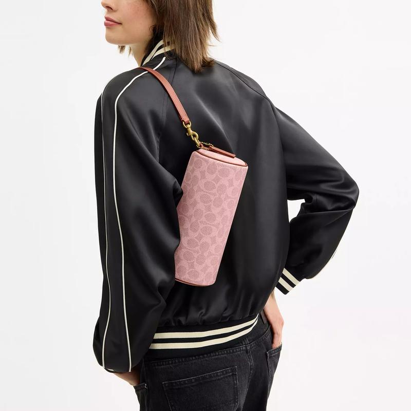 Coach Barrel 22 Presbyopia All-over Printed Metal Accessories Coated Canvas and Calfskin Crossbody Shoulder Bag Small Size Women's Pink
