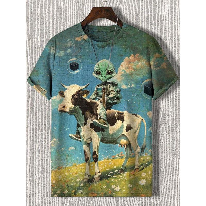 

Funny Alien Cow Cat Lion 3D Printed T-shirt Alternative Personality Men s Short Sleeved Top Hip Hop Street Harajuku Clothing S