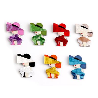 Core Blue Modern Hat Girl Brooch Pin Acrylic Foreign Trade Corsage Accessories Clothing