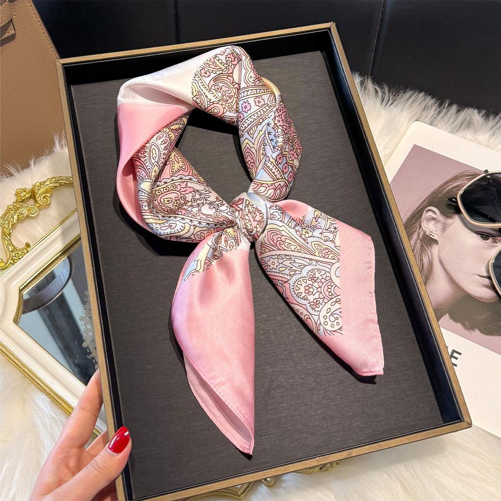 Spring Small Silk Scarf Korean Version Imitation Silk Scarf Women'S Retro Decorative Square Scarf Small Scarf Tied Bag Ribbon