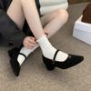 Gray Fluffy Shoes Women Wear New Winter French Fairy Fleece Single Shoes Thick Heel Mary Jane High Heels
