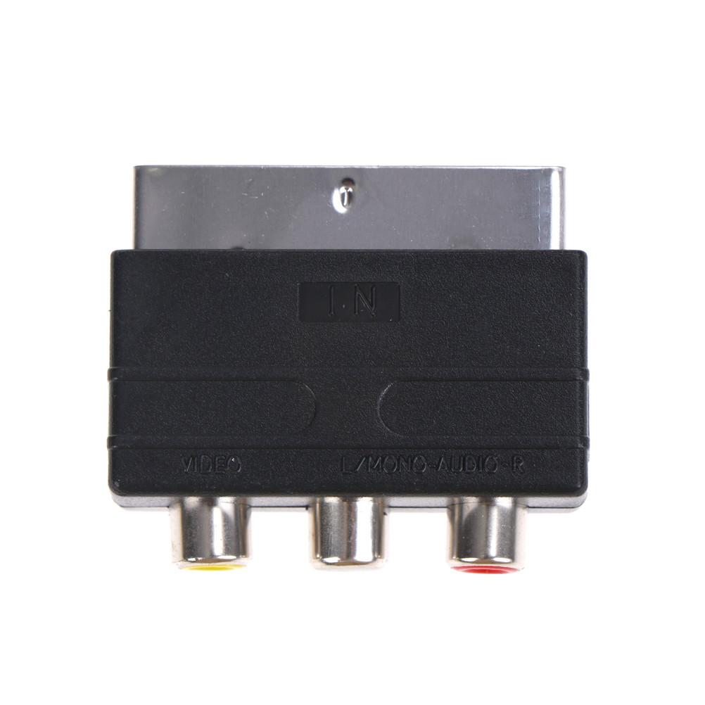 1PC Silver SCART To 3 RC Composite Phono Adaptor Converter + In / Out Switch