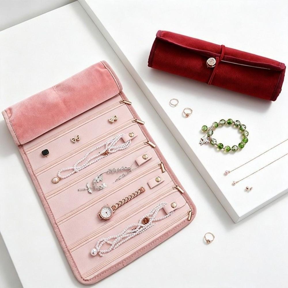 Sac de rangement pliable pour bijoux Pochette rouleau portable pour bijoux Colliers Boucles d'oreilles Bagues Bracelets