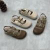 Genuine Leather Round Toe Sandals Retro Flat Solid Color Versatile Women's Shoes